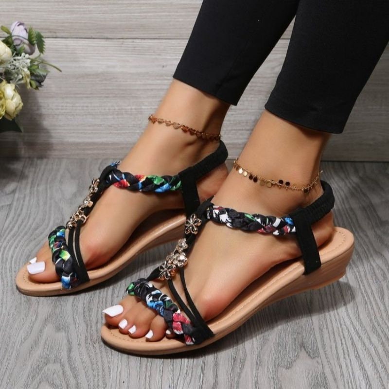 2023 Women's Comfortable Wedge Sandals with Pearl Flower Detail