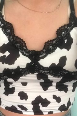 90s Y2K Janet Cow Print Lace Cropped Cami Top