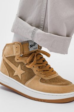 Bape Shoes Star Platform Sneakers | Trendy Y2K Clothing Bapesta Beige