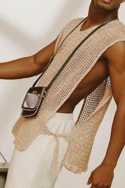 Beige See Through Tank Top - Breathable Mesh Bottoms - Y2K Fashion