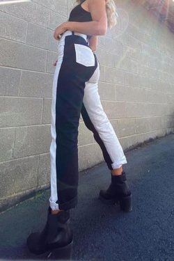 Black & White Patchwork High Waisted Skinny Pants