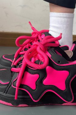 Black and Pink Star Sneakers - Y2K Fashion Women's Platform Shoes