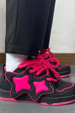Black and Pink Star Sneakers - Y2K Fashion Women's Platform Shoes