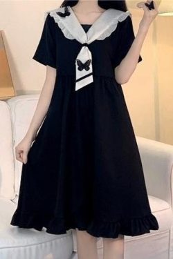 Black Butterfly Collar Lolita Dress - Plus Size School Style