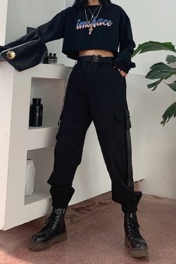 Black Cargo Pants for Women and Men - Gothic Harajuku Style