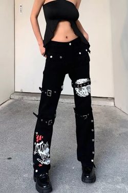 Black Cargo Pants for Women and Men - Harajuku Gothic Kawai Style