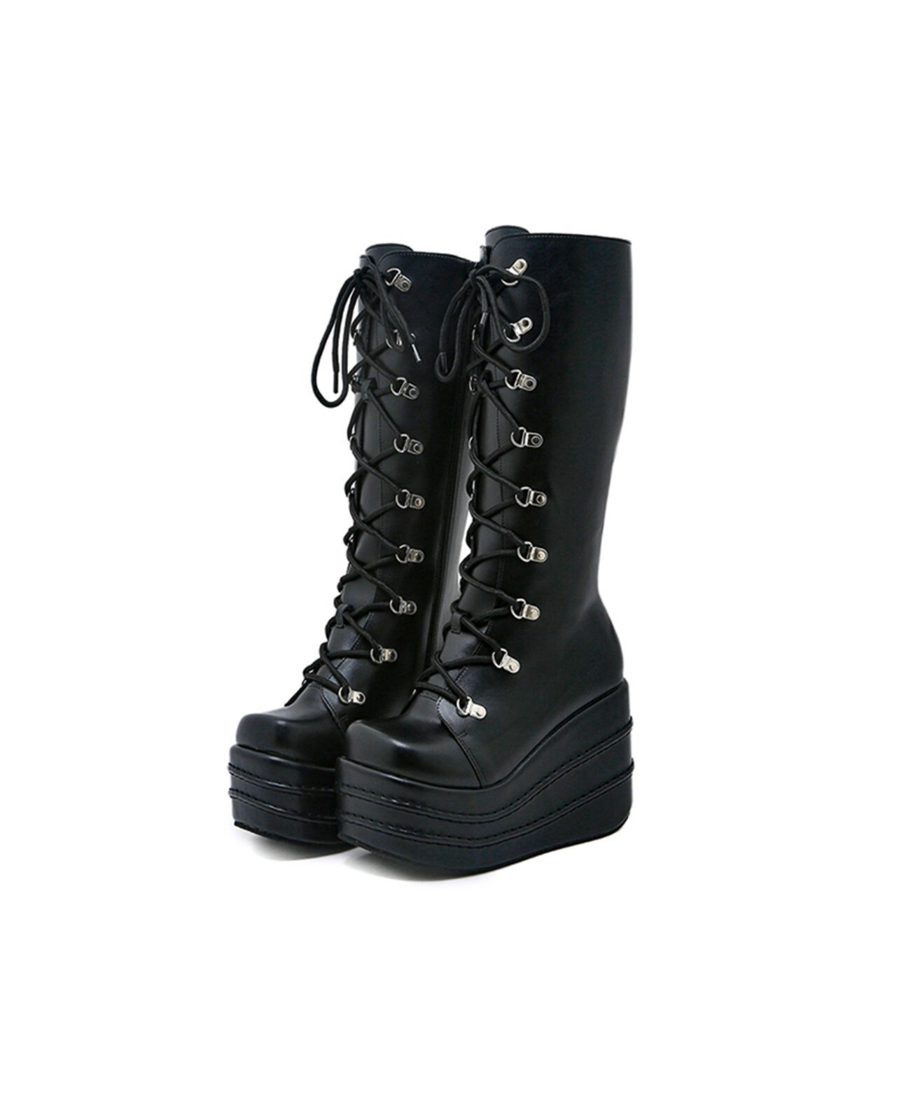 Black Emo Wedge High Heel Gothic Demoni Platform Boots