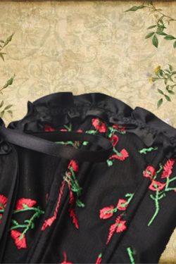 Black Floral Embroidered Corset - Y2K Fashion
