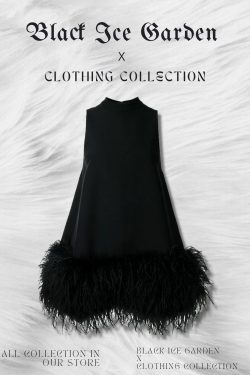Black Fringe Ostrich Fur Mini Dress - Y2K Clothing