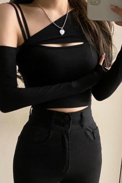 Black Gothic Crop Top Sweatshirt - Y2K Fashion