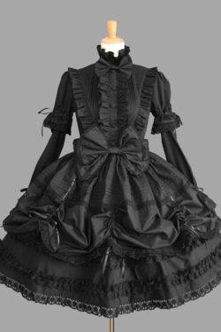 Black Gothic Lolita Dress Long Sleeve Puff Sleeve Vintage Cosplay