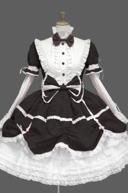 Black Gothic Lolita Dress Long Sleeve Puff Sleeve Vintage Cosplay