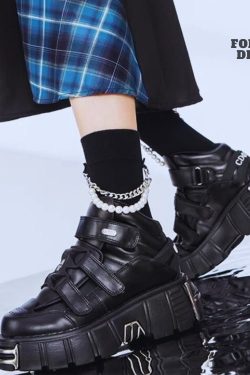 Black Gothic Platform Boots - Punk and Emo Rock Aesthetic Shoes