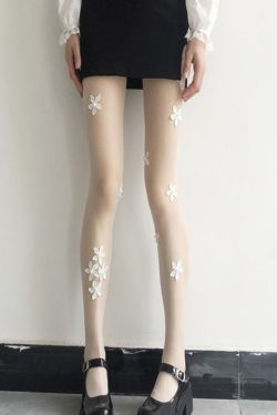 Black Gothic Sheer Pantyhose with Flower Applique