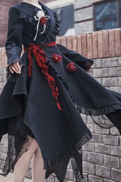 Black Gothic Wool Jacket for Girls - Y2K Clothing