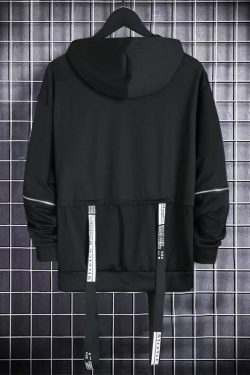 Black Hooded T-Shirt for Men - Streetwear Punk Gothic Harajuku