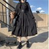 Black Lace Lolita Dress - Gothic Retro Style Knee Length Slim Fit