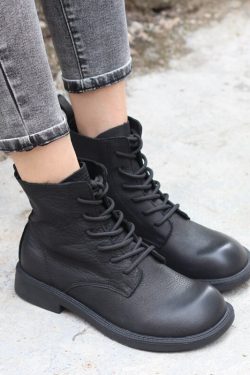 Black Leather Ankle Boots - Handmade Women's Oxford Shoes