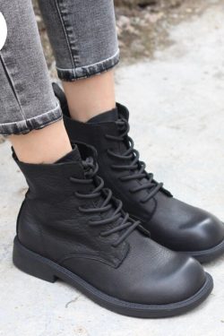 Black Leather Ankle Boots - Handmade Women's Oxford Shoes