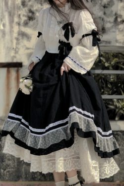 Black Lolita Dress with Ruffle Collar - Y2K Clothing