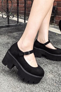 Black Lolita Platforms - Kawaii Cosplay Gothic Harajuku Shoe