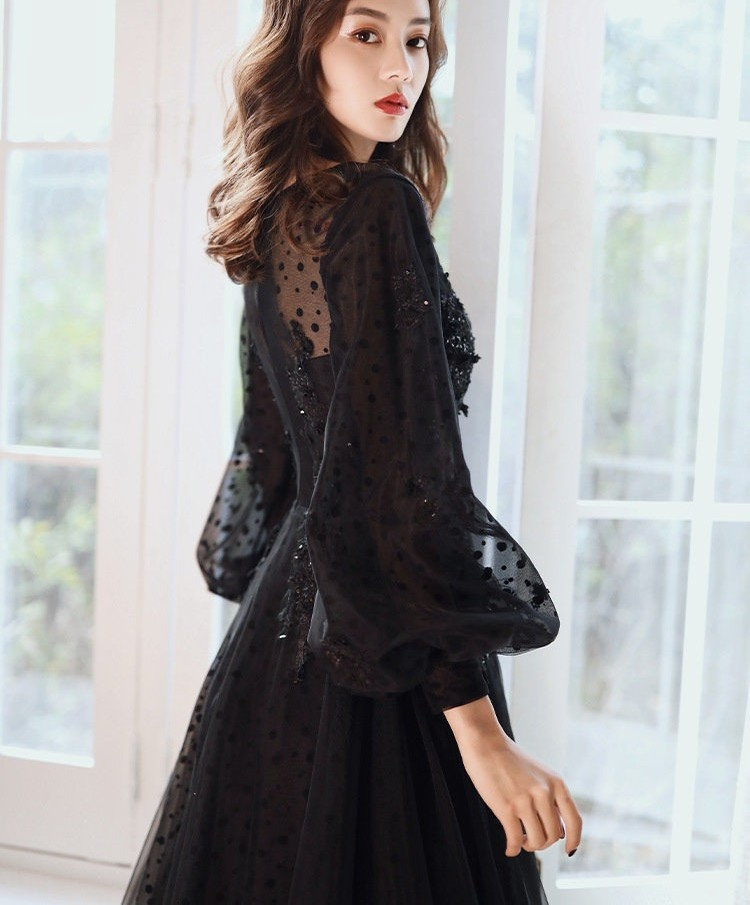 Black Maxi Evening Dress with Flared Sleeves - Y2K Fashion