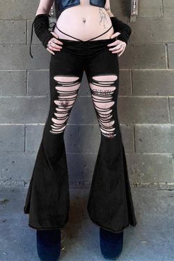 Black Sheer Lace Mesh High Waist Flare Gothic Pants