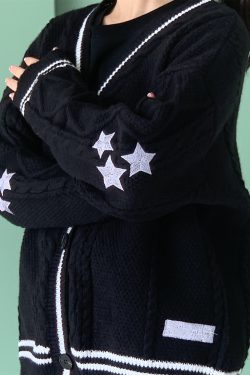 Black Star Embroidered Cardigan - Comfortable and Stylish