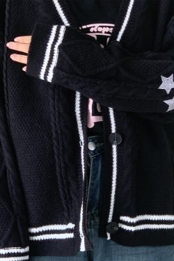 Black Star Embroidered Cardigan - Comfortable and Stylish