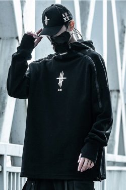 Black Techwear Zipper Hoodie - Trendy Streetwear for Men