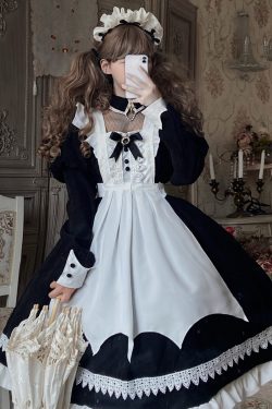 Black Vintage French Maid Dress for Cosplay and Parties