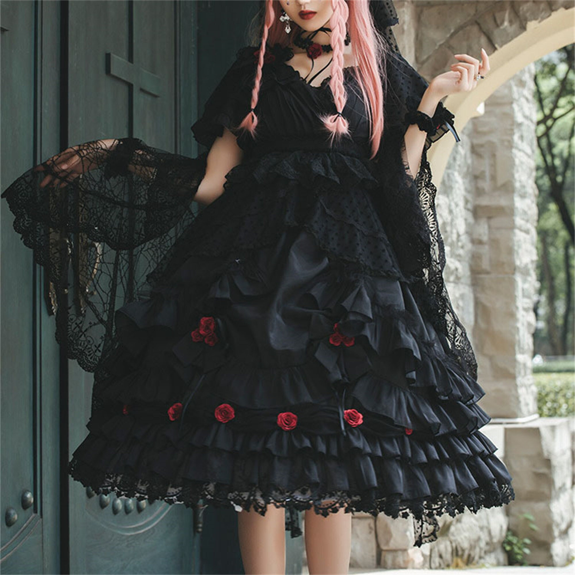 Black White Short Sleeve Lolita Dress - Y2K Clothing