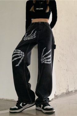 Black Wide Leg Jean Pants - Gothic Women's Streetwear
