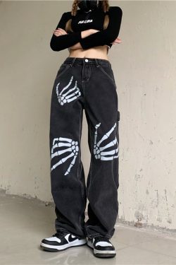 Black Wide Leg Jean Pants - Gothic Women's Streetwear