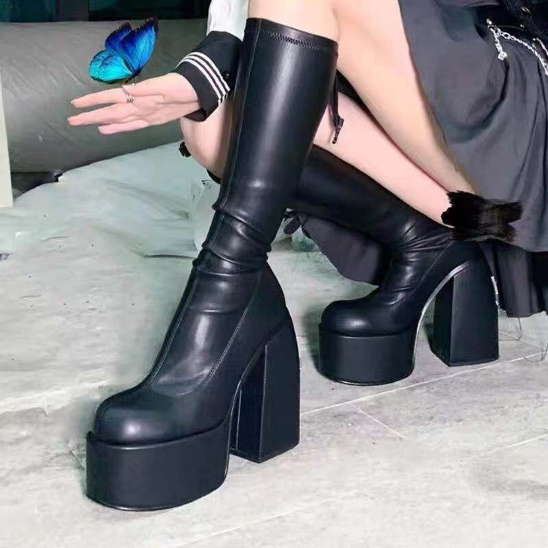Black Y2K Women's Chunky Platform Boots Fashion