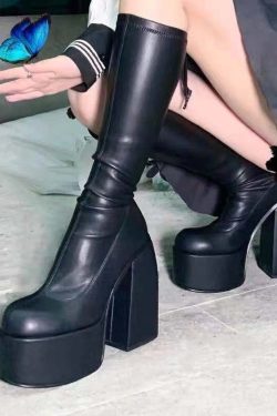 Black Y2K Women's Chunky Platform Boots Fashion