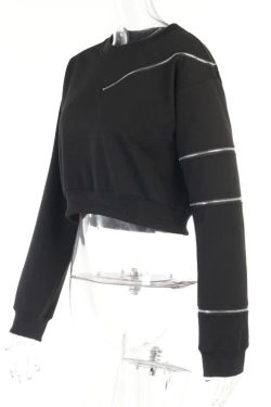 Black Zip Sweatshirt - Streetwear Punk Gothic Harajuku Grunge Top
