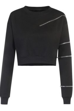 Black Zip Sweatshirt - Streetwear Punk Gothic Harajuku Grunge Top