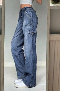 Blue High Waisted Denim Pants - Y2K Fashion - Vintage Streetwear
