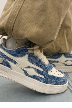 Blue Jean Sneakers - Vintage Harajuku Platform Shoes