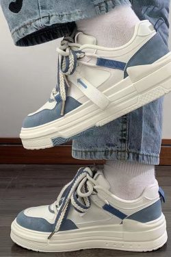Blue White Kawaii Platform Sneakers - Women's Sports Shoes