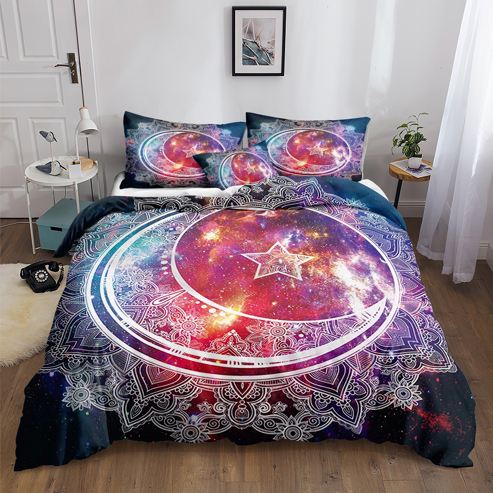 Bohemian Mandala Moon & Star Bedding Set - Y2K Clothing