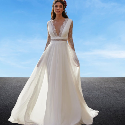 Boho Lace Wedding Dress - Y2K Clothing Fashion