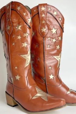Brown Star Cowboy Boots Star Thigh High Boots With Stars Patriotic Boots