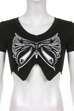 Butterfly Print Crop Top - Vintage Y2K Fashion
