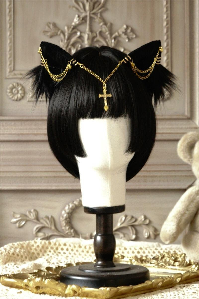 Cat Ear Lolita Headdress - Gothic Chain Jewelry - Headbow for Her
