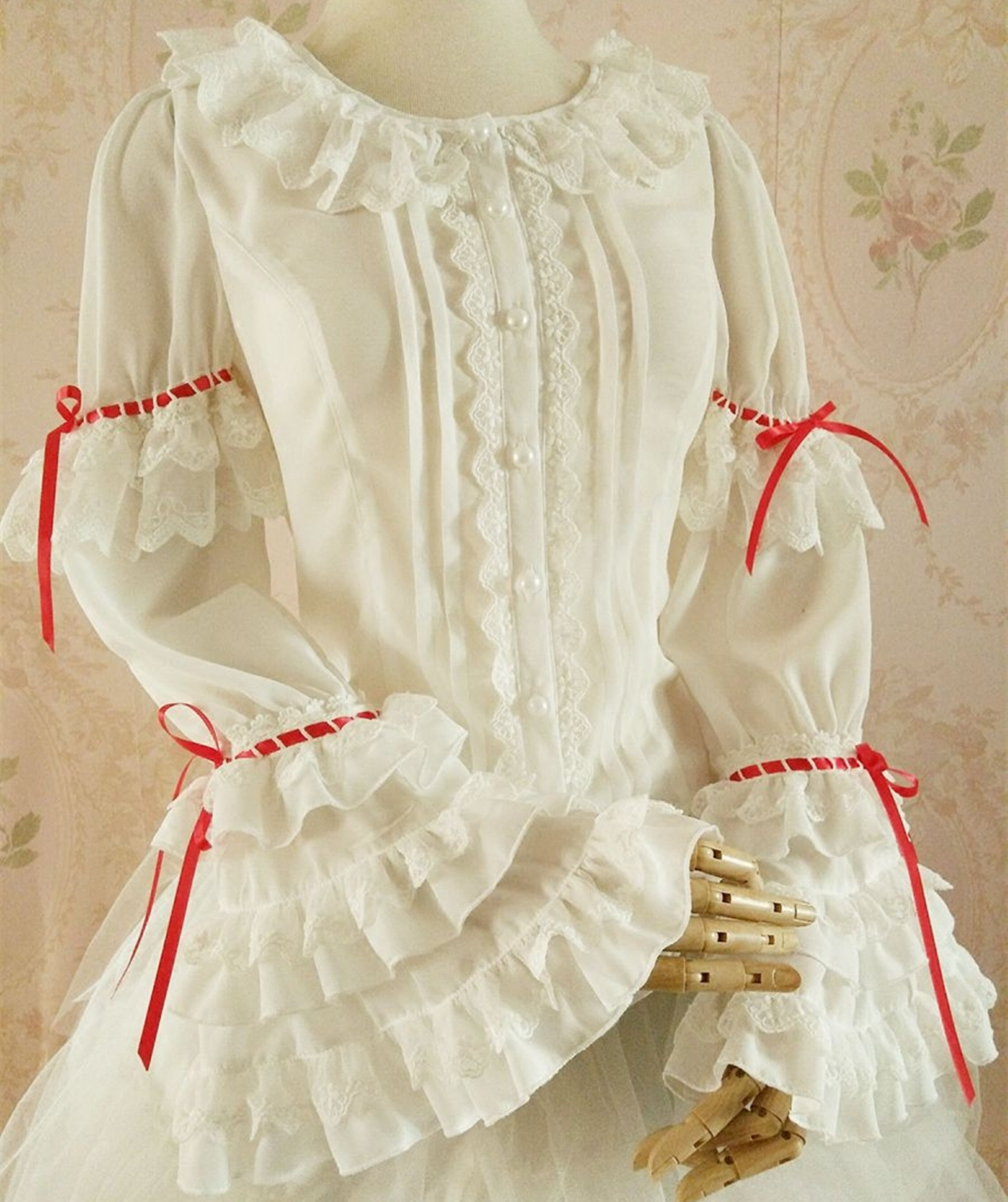 Chiffon Puff Sleeve Vintage Lolita Shirt for Women - Y2K Clothing