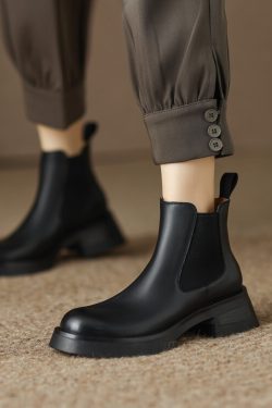 Chunky Heel Chelsea Boots - Women's Leather Boots