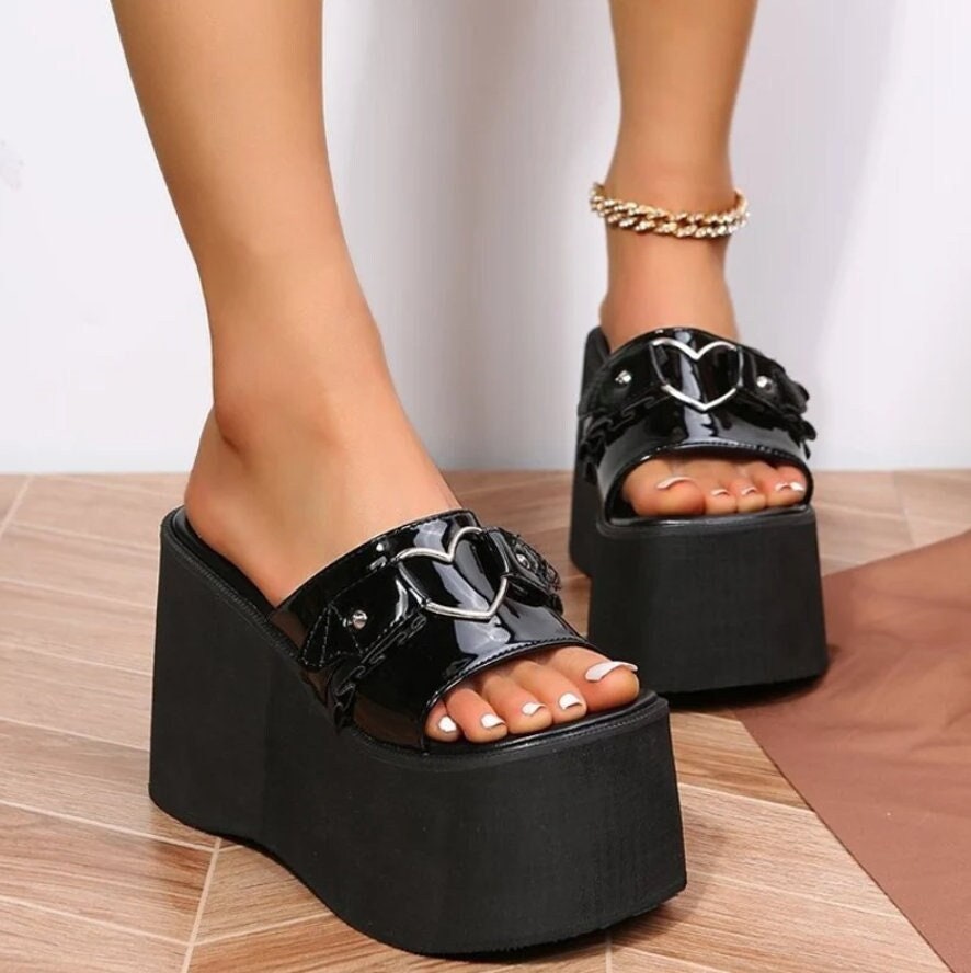Chunky Heel Slides with Metal Buckle Detailing for Women