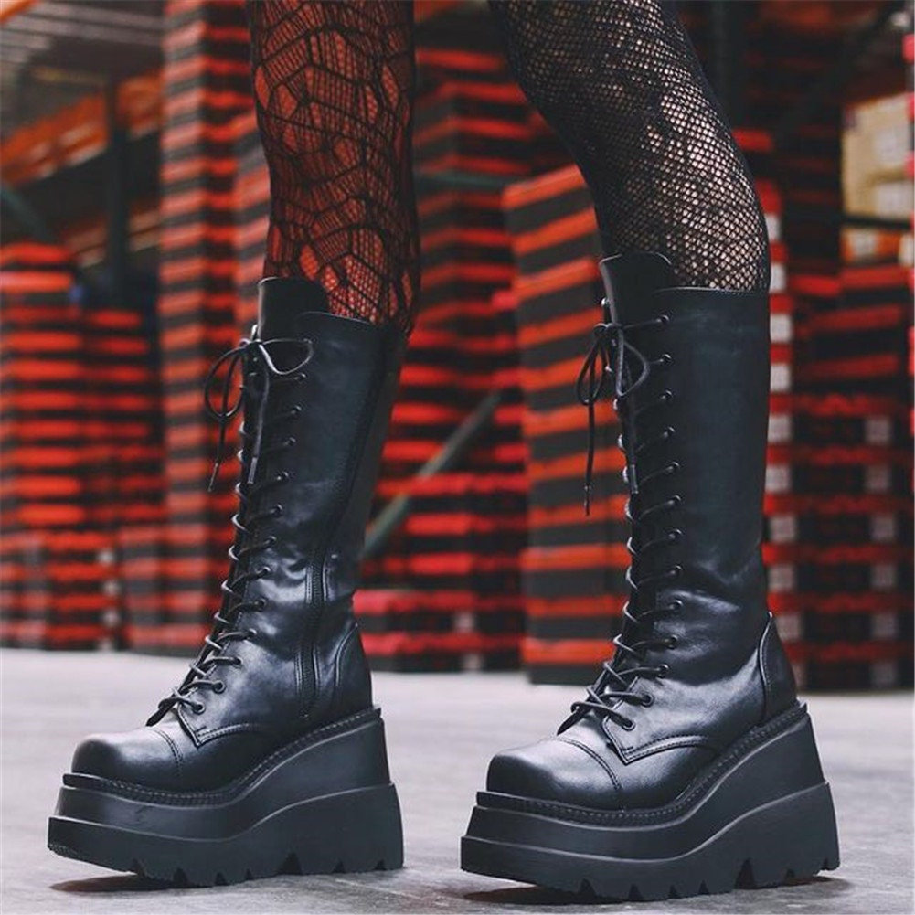 Chunky Platform Boots - Black Lolita Gothic Punk Heel Shoes